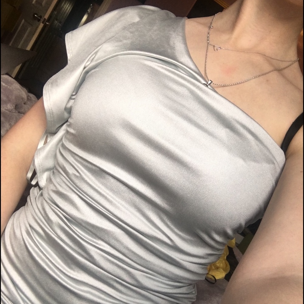 metallic one shoulder top