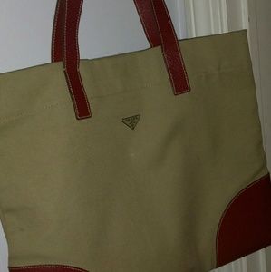 authentic beige and red PRADA TOTE handbag purse