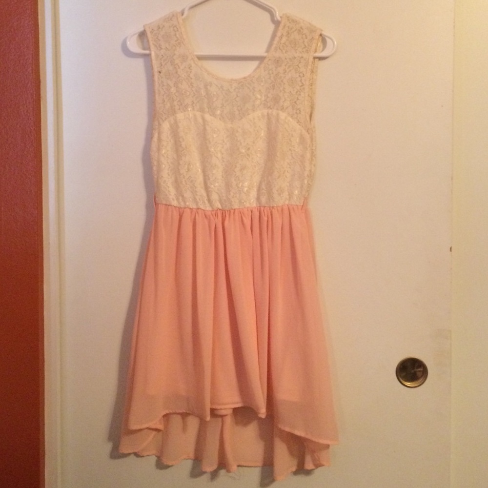 Cream Lace Top / Pink Flowy Bottom Dress