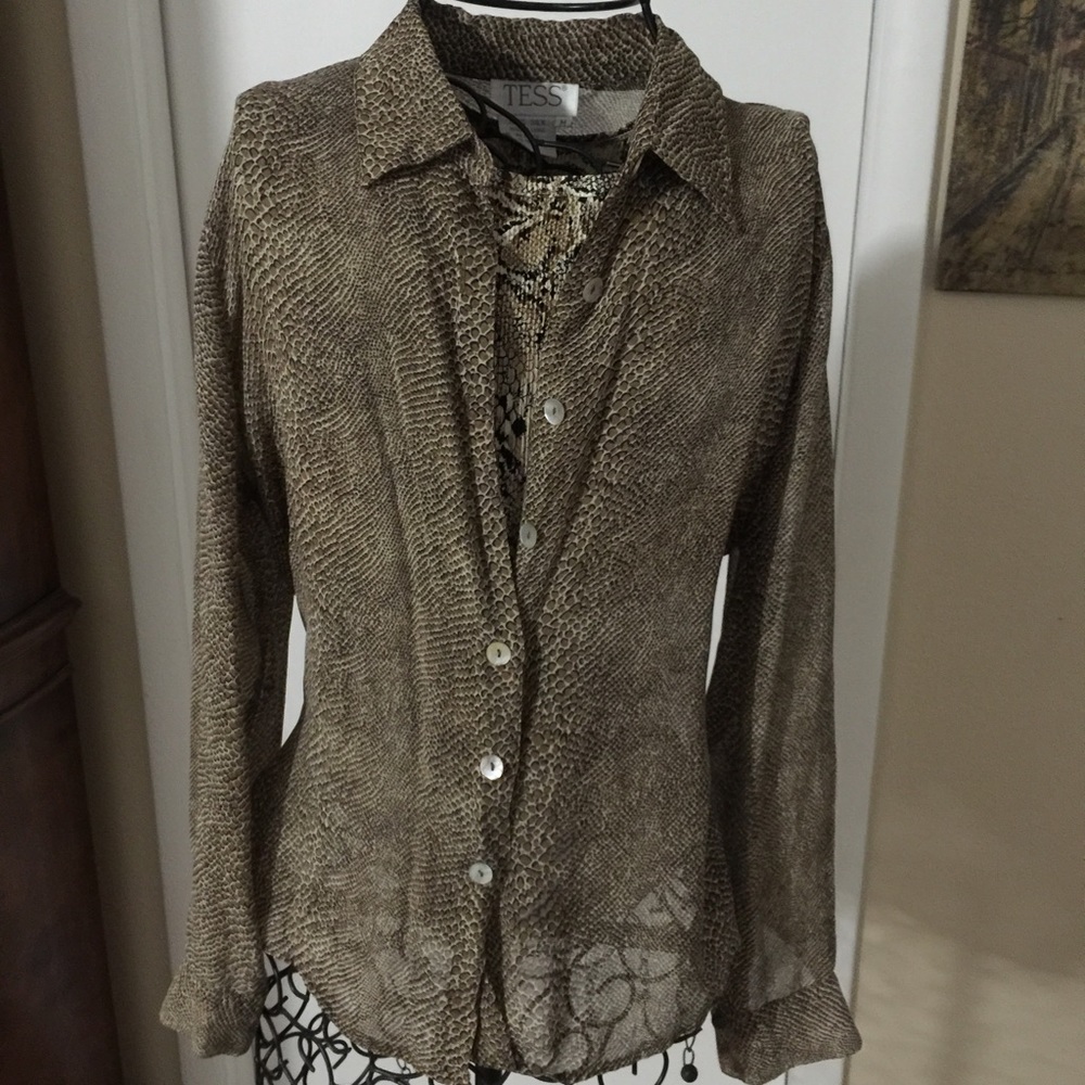Snake silk sheer shirt with matching snake shell