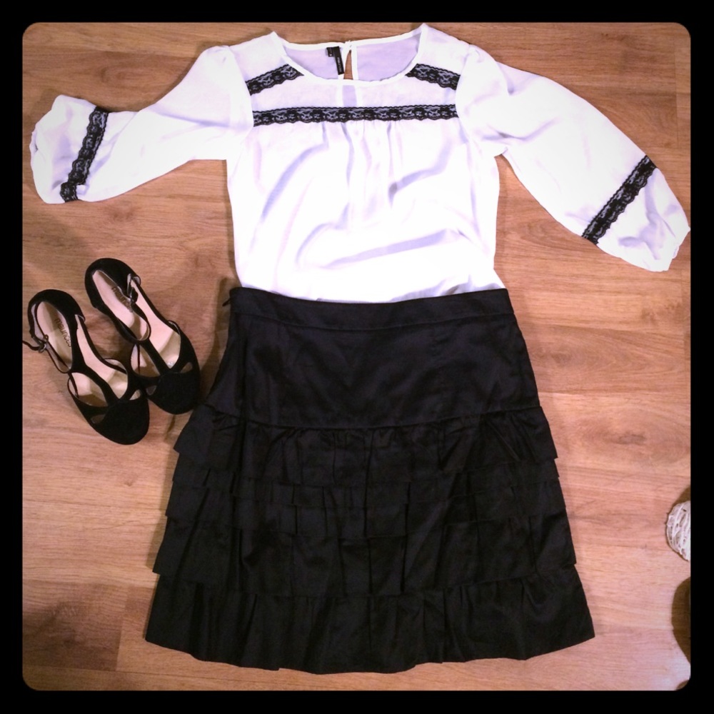 Sheer Ivory Blouse with Black Lace
