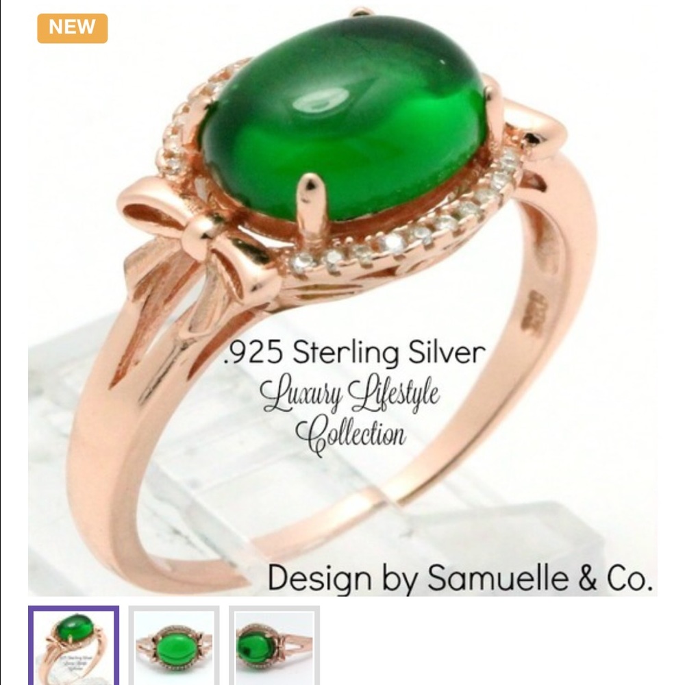 925Sterling Silver, Emerald & Australian Cz's Ring