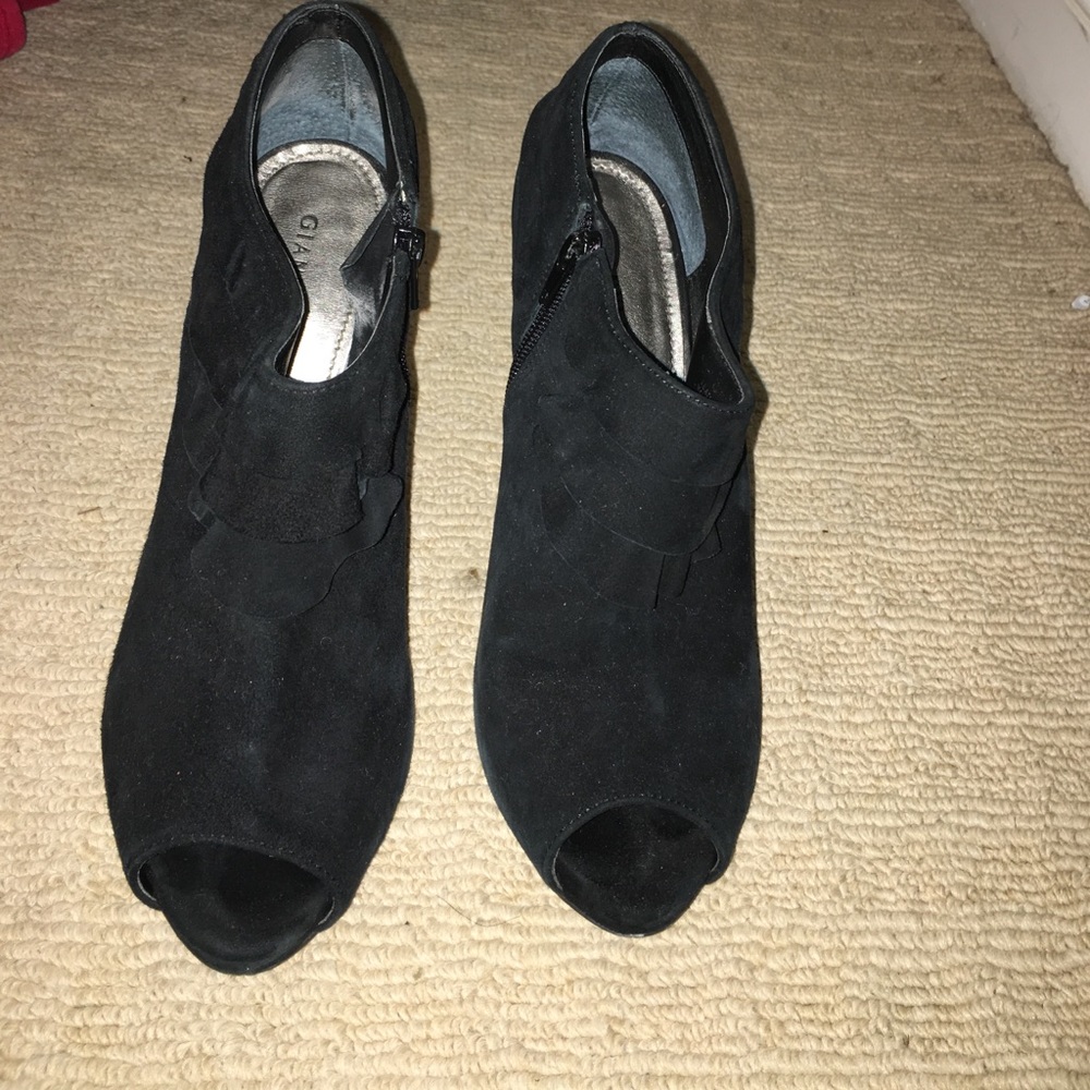 Peep toe suede booties
