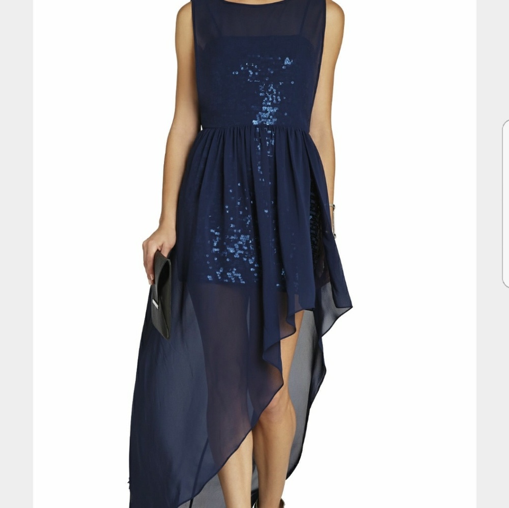 Bcbg navy chiffon dress with sequins