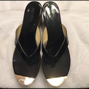 Jimmy Choo Black Patent Cork Sandals