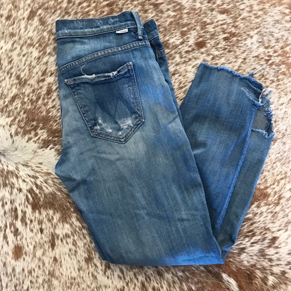 Mother frayed denim skinnys