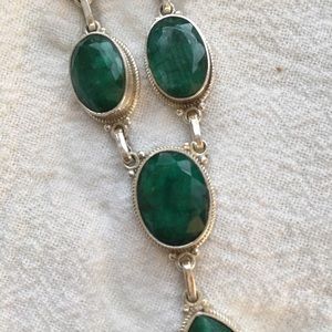 Natural emerald and sterling silver necklace.