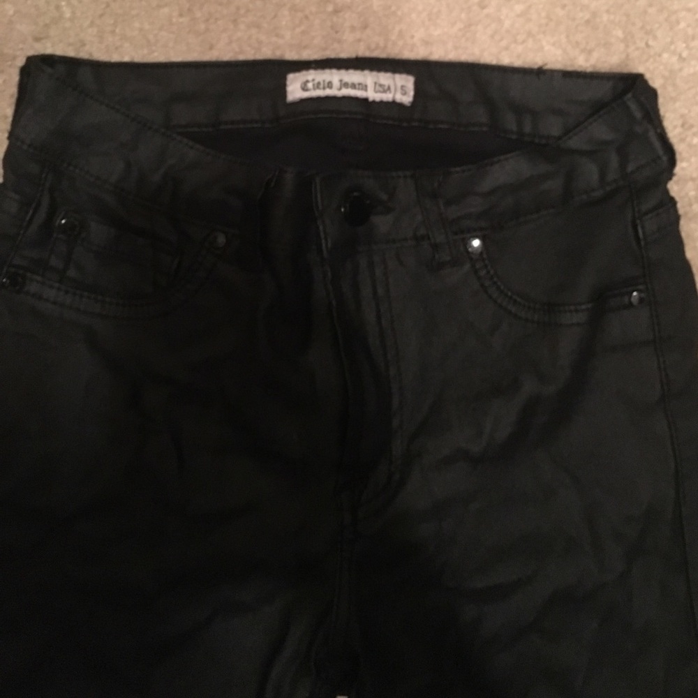 Black faux leather skinny jeans!