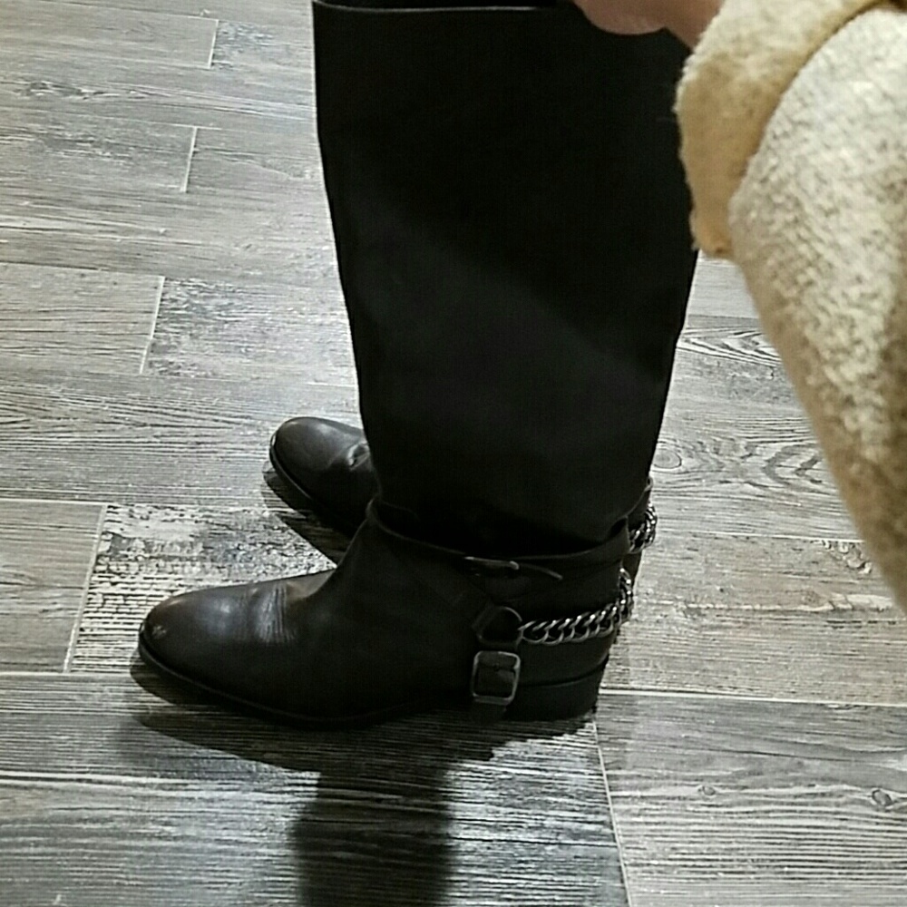 ZARA Dark Brown Riding Boots Chain Harness 39 8.5