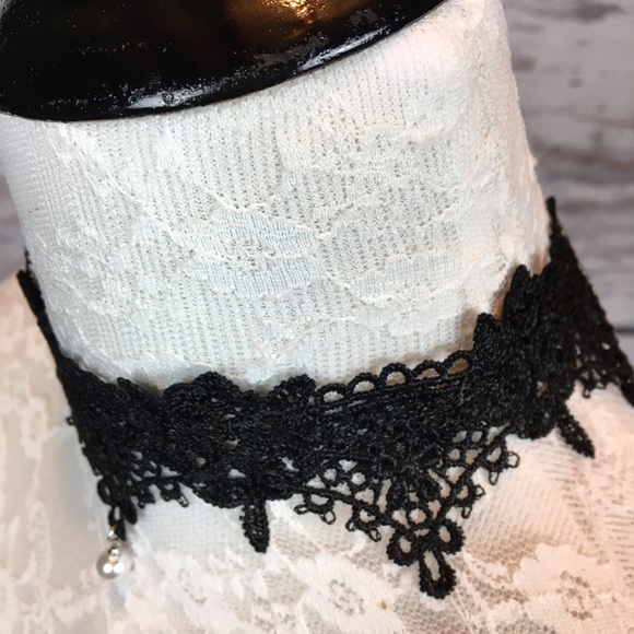 •Lace• Black Tattoo Choker Collar Chic Pearl Drop - Picture 5 of 5