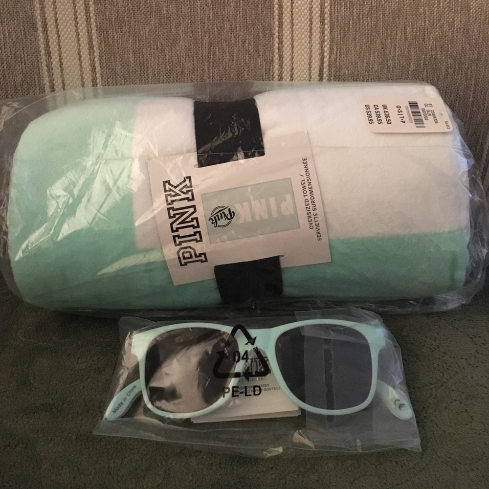 Sold**VS Pink Beach Towel & Bottle Opener Sunglas