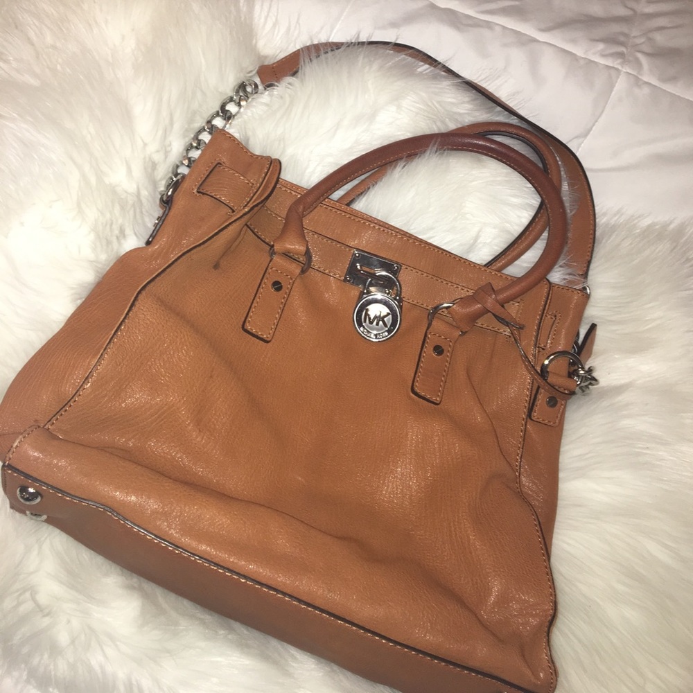 Michael Kors Large Tan Hamilton Tote. Silver trim