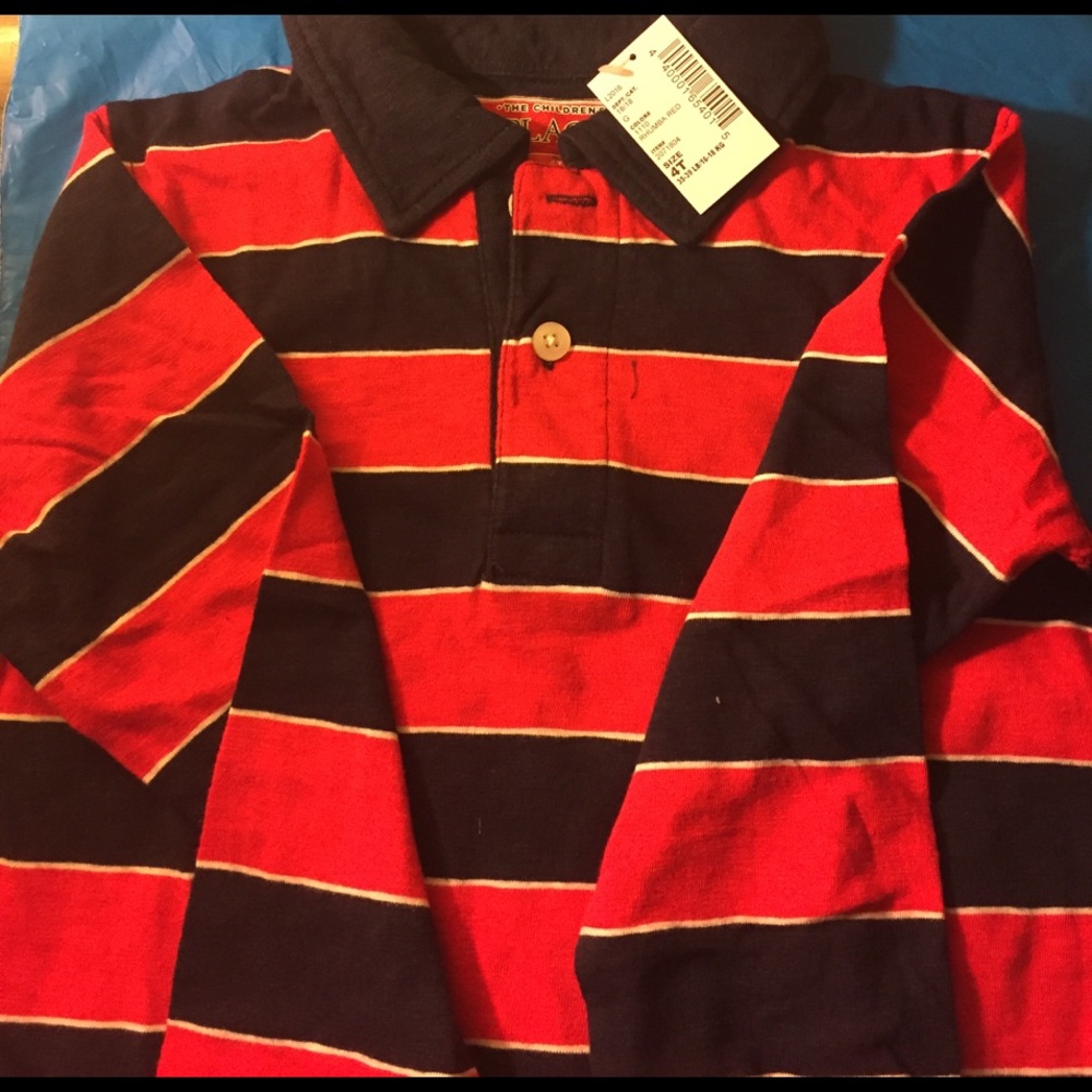 Red blue & white strip button up
