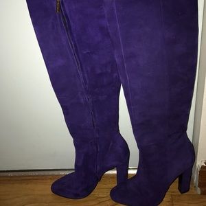 purple suede thigh high boots