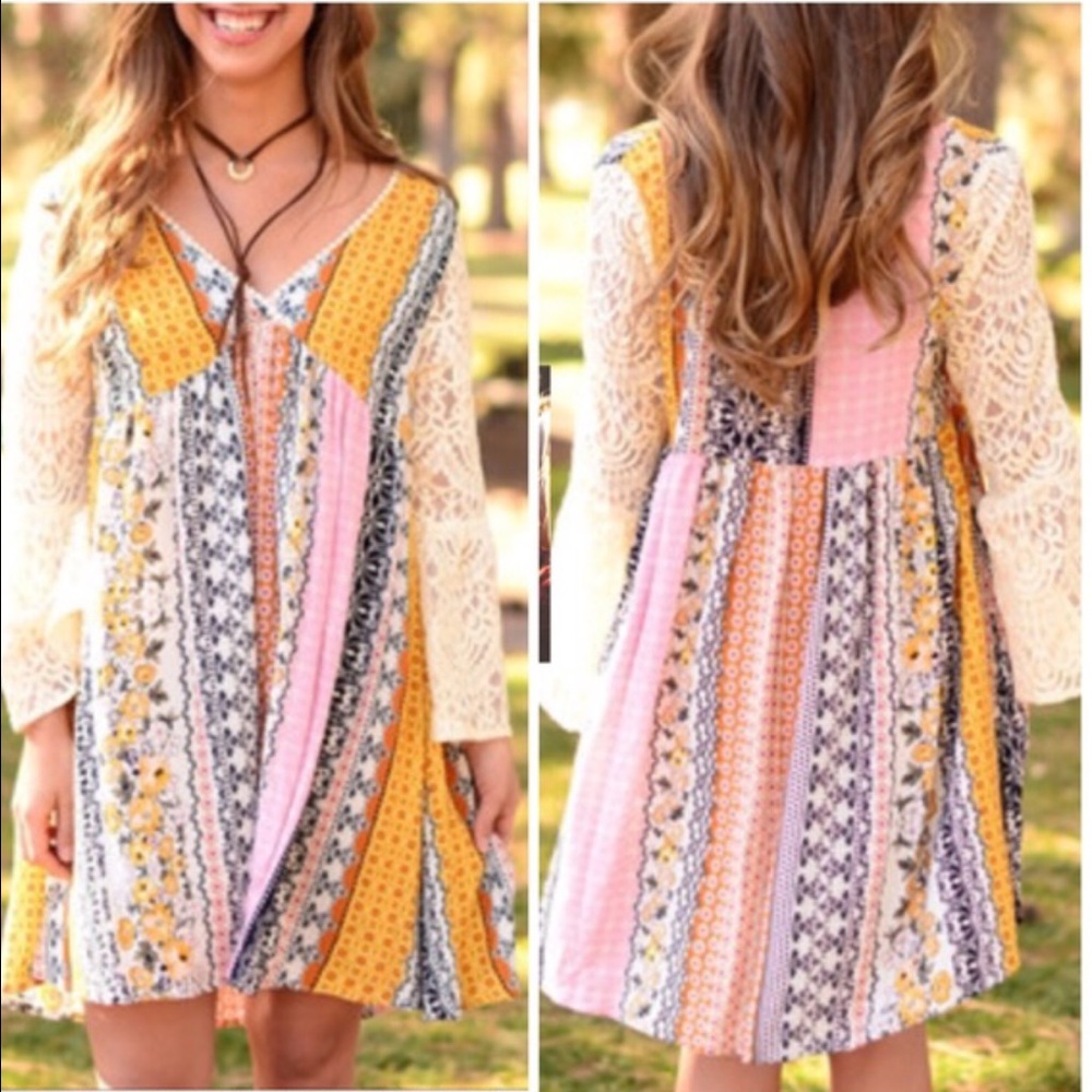 RYLAND printed dress w/ boho sleeves -ORANGE - Picture 6 of 6