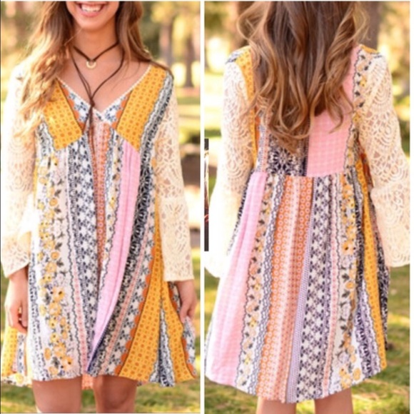 RYLAND printed dress w/ boho sleeves -ORANGE - Picture 6 of 6