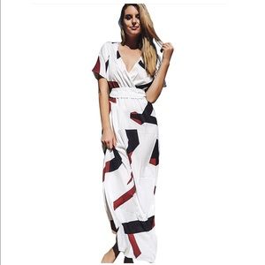 Gorgeous printed deep v-neck sexy maxi dress