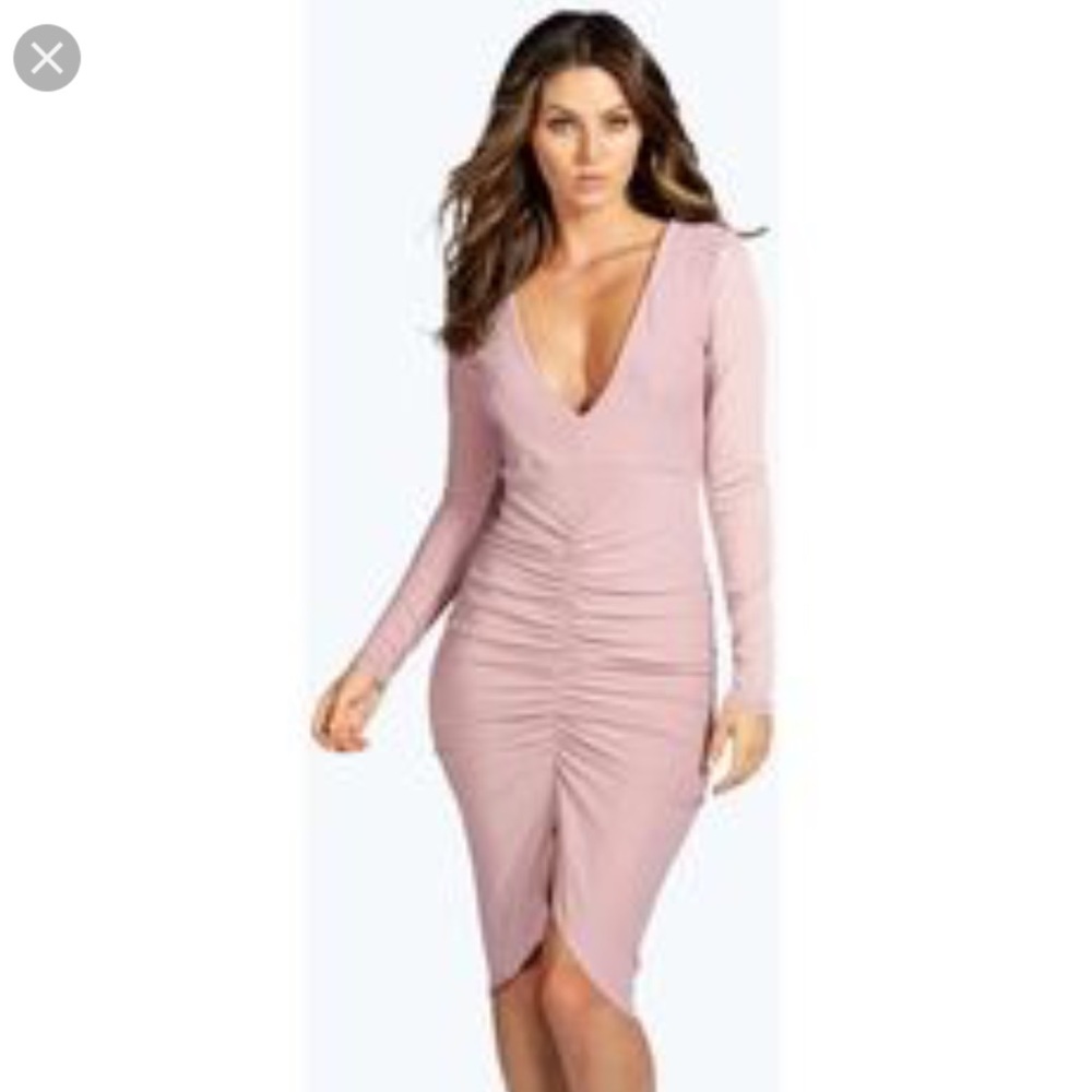 xanthe plunge front ruched midi dress