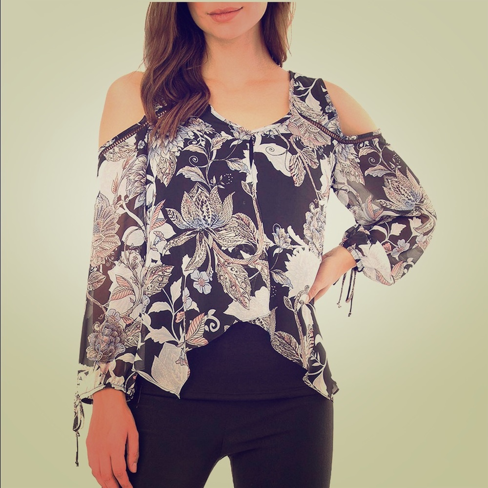 A. Byer Floral Cold-Shoulder Top