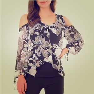 A. Byer Floral Cold-Shoulder Top