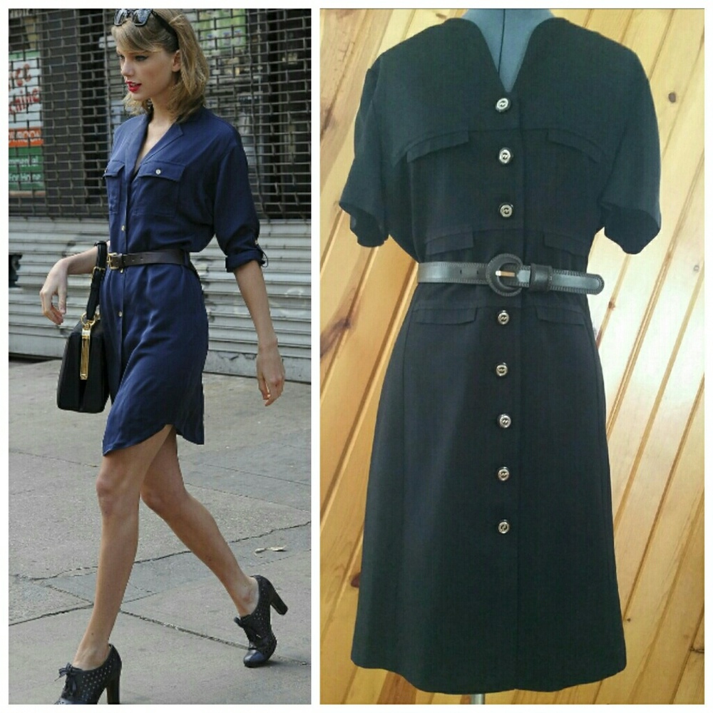 Navy Shirt Dress - Picture 1 of 5