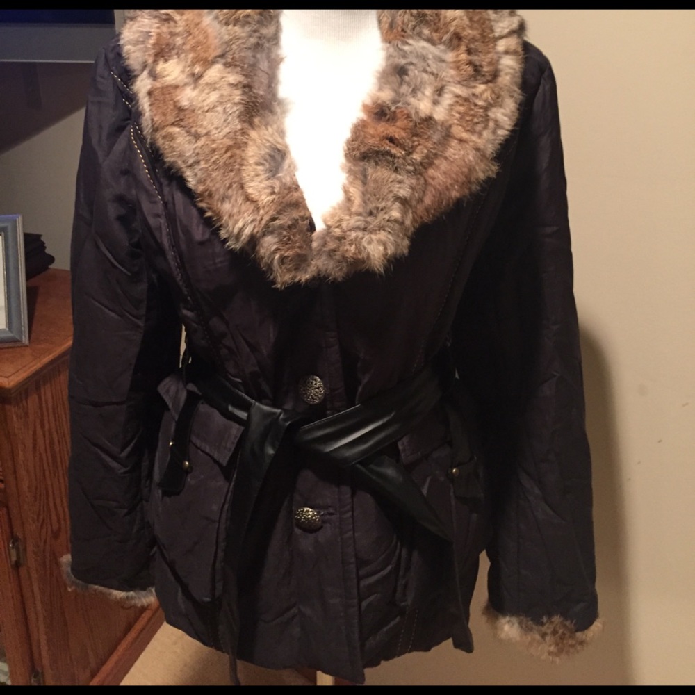 Fur collar and sleeve lined coat