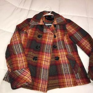 Women's Large Plaid Pea Coat