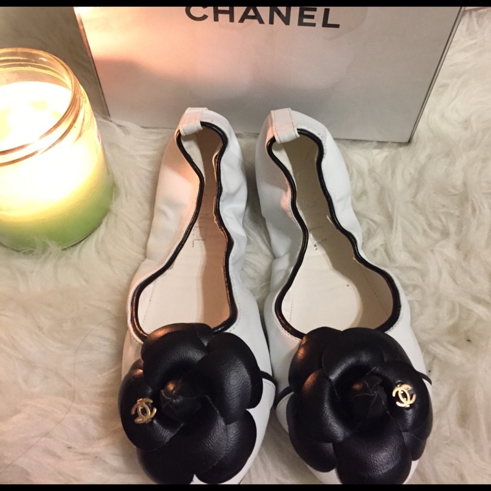 Chanel ballerina flats with black camellia flower