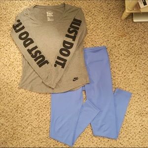 Blue yoga pant with Nike long sleeve tee outfit