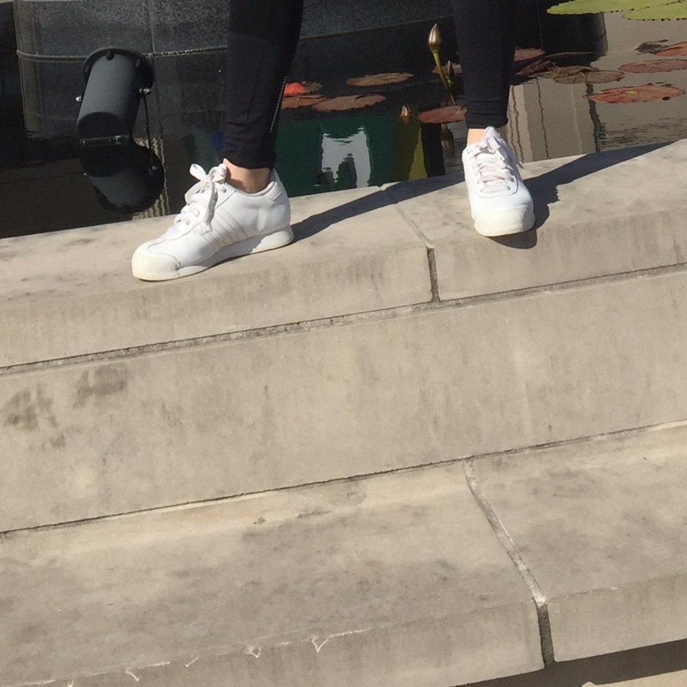 All white Adidas Samoas