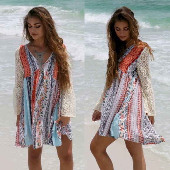 RYLAND printed dress w/ boho sleeves -MUSTARD - Picture 4 of 4