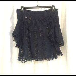 Navy off the shoulder lace top