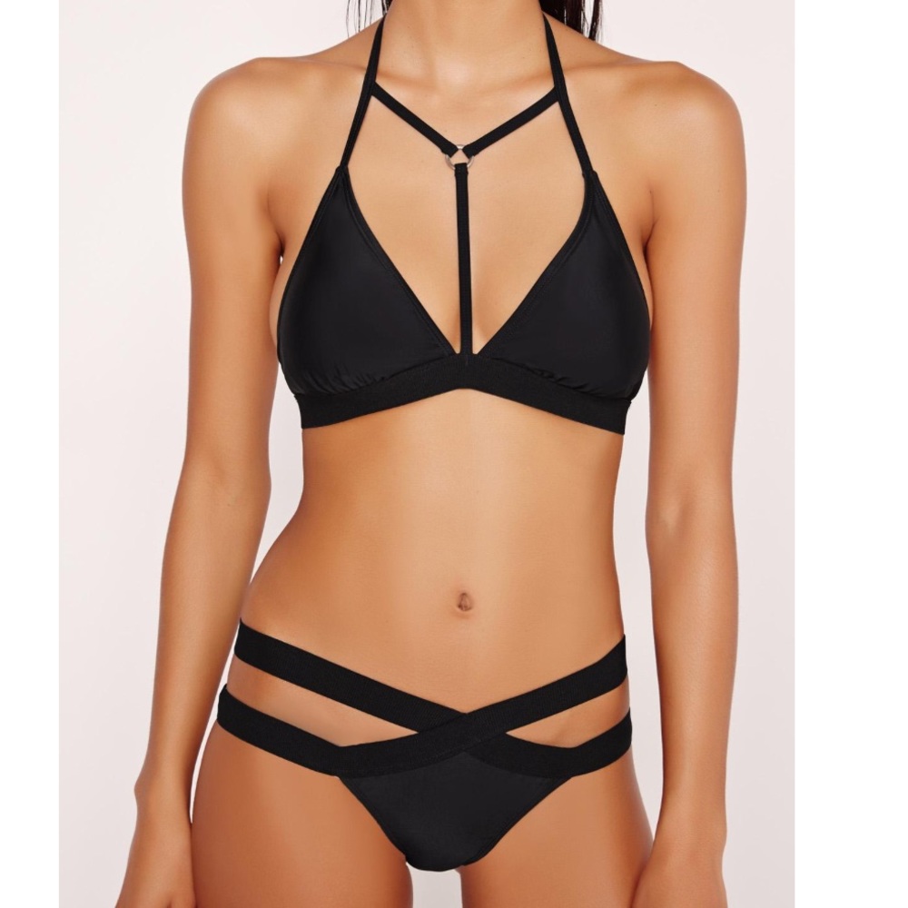 Misguided harness detail bikini set black bottoms