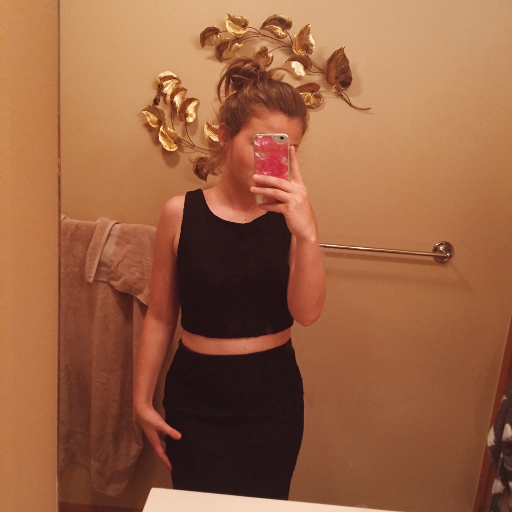 Black lace two piece Prom dress