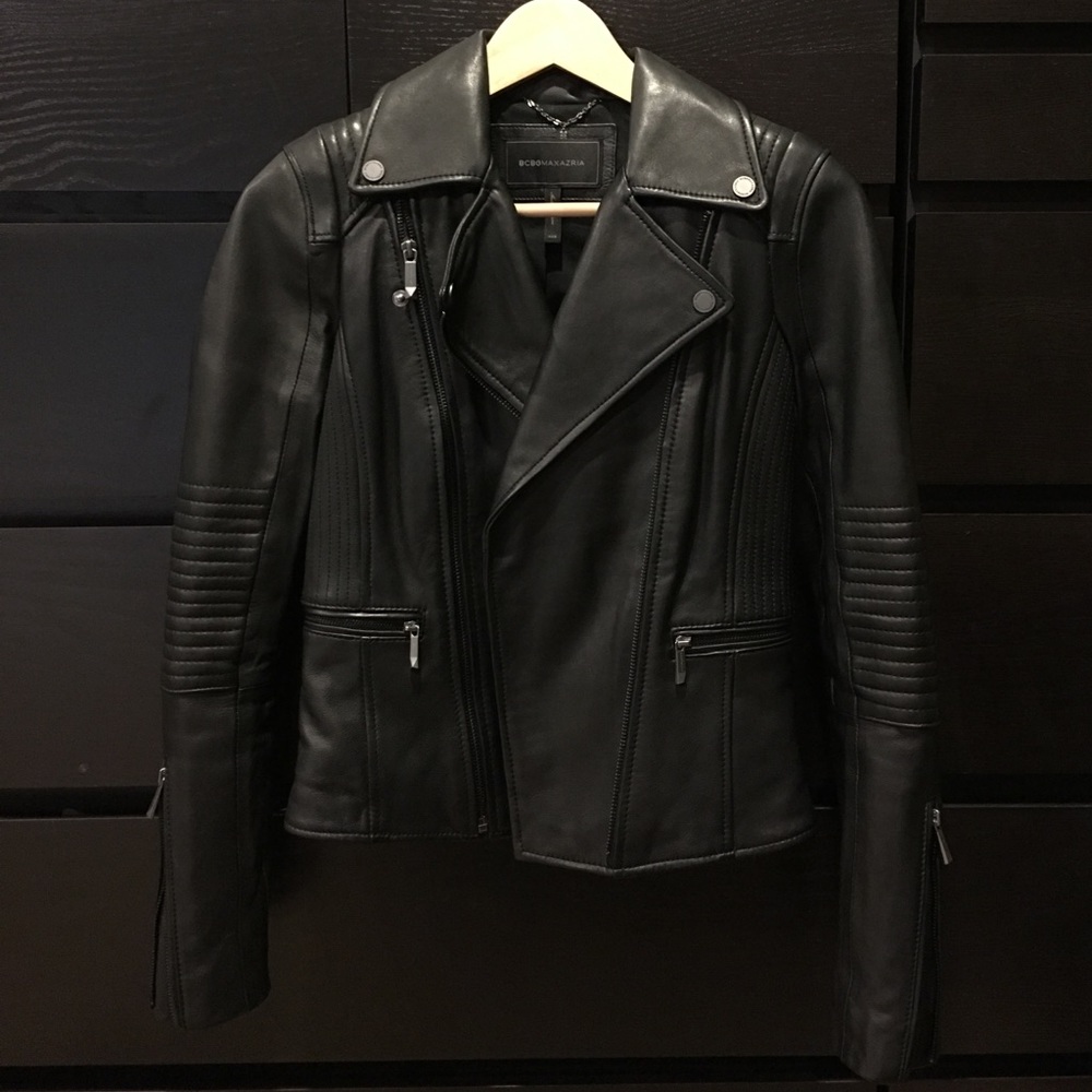BCBG Black Leather Jacket XXS
