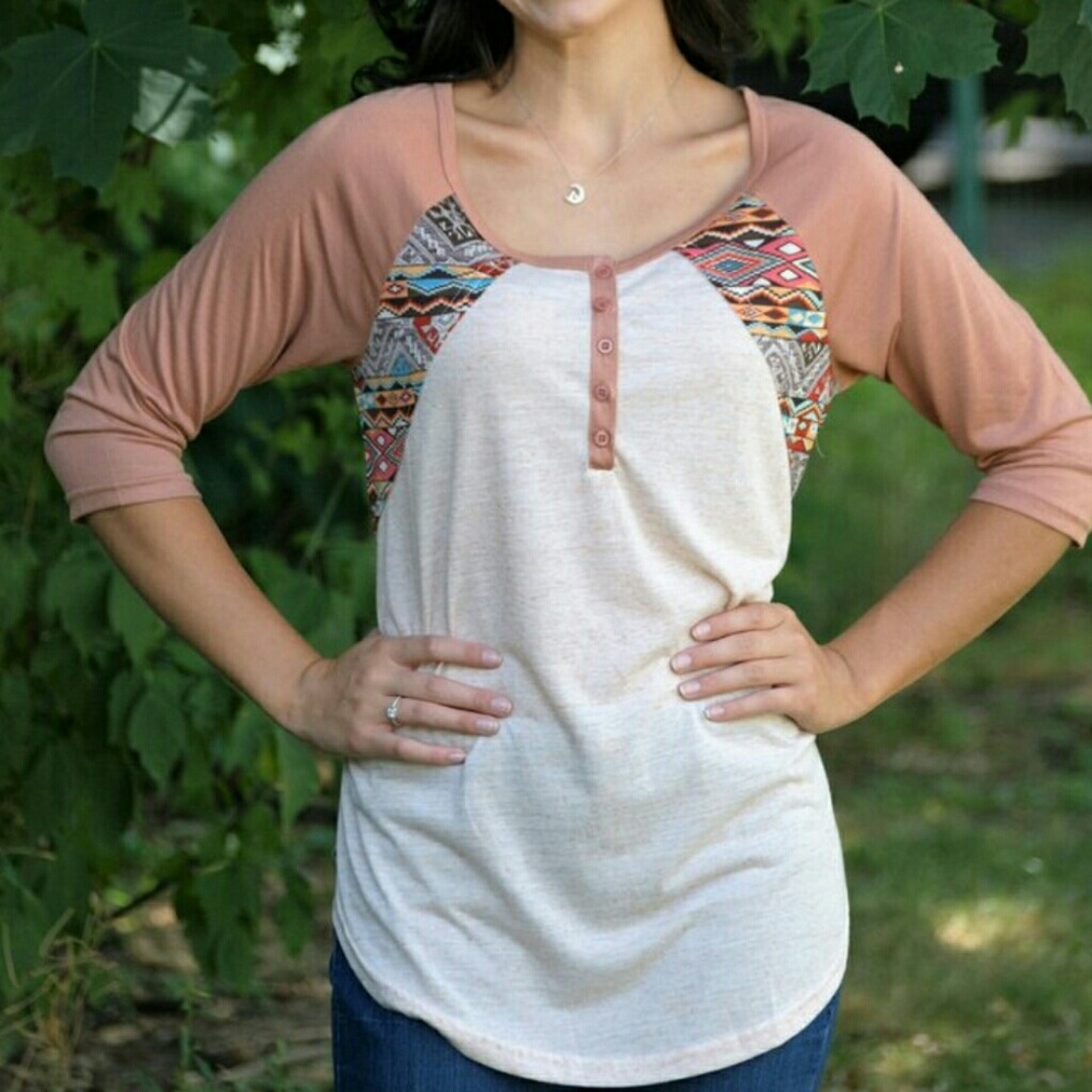 Tribal print baseball tee