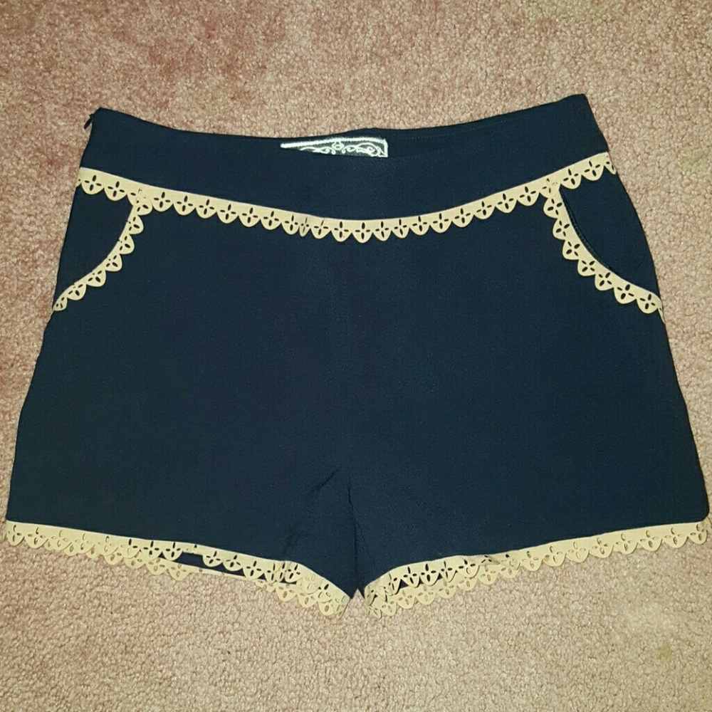 Navy lace trimmed shorts
