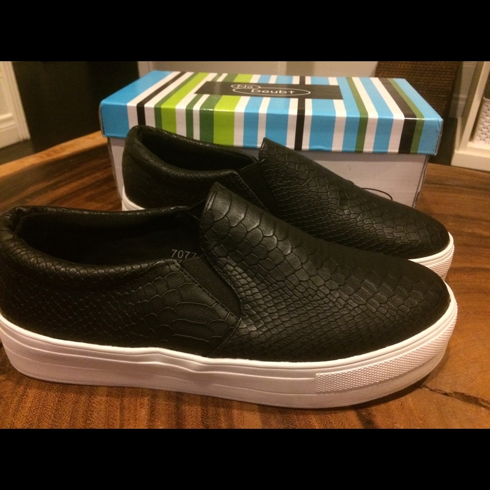 Brand new black snakeskin slide on shoes sneakers