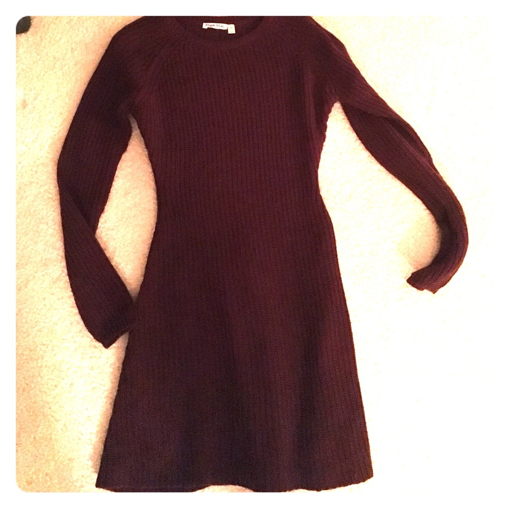 Maroon long sleeve fit and flare sweater dress.