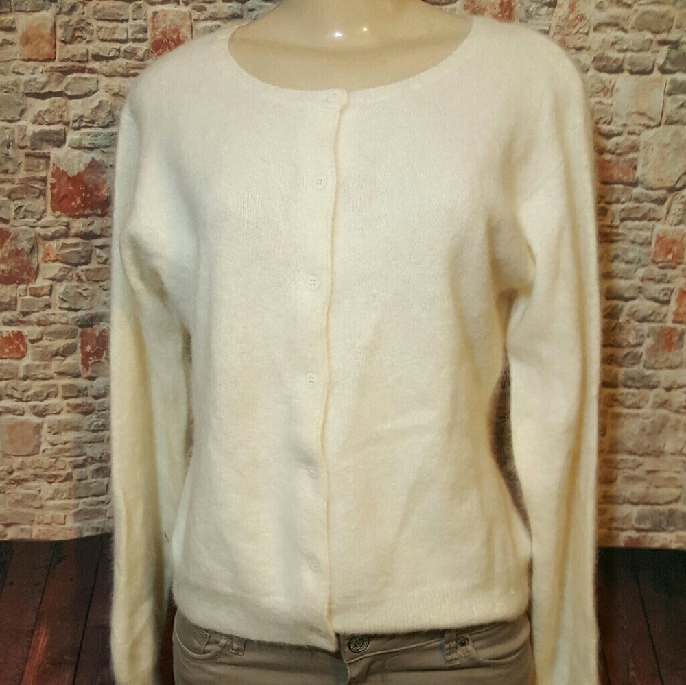White angora cashmere blend cardigan sweater