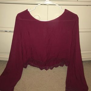 Burgundy long sleeve with crotchet edging