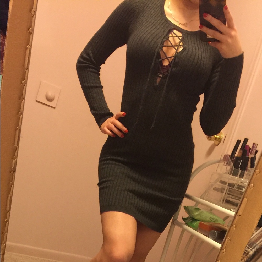 Mini lace up sweater dress