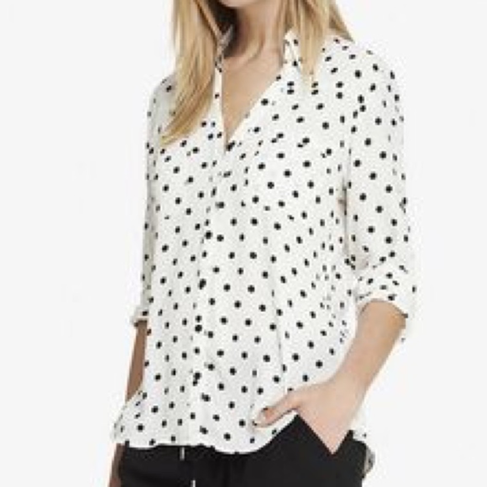 White Slim Fit Polka Dot Express Blouse