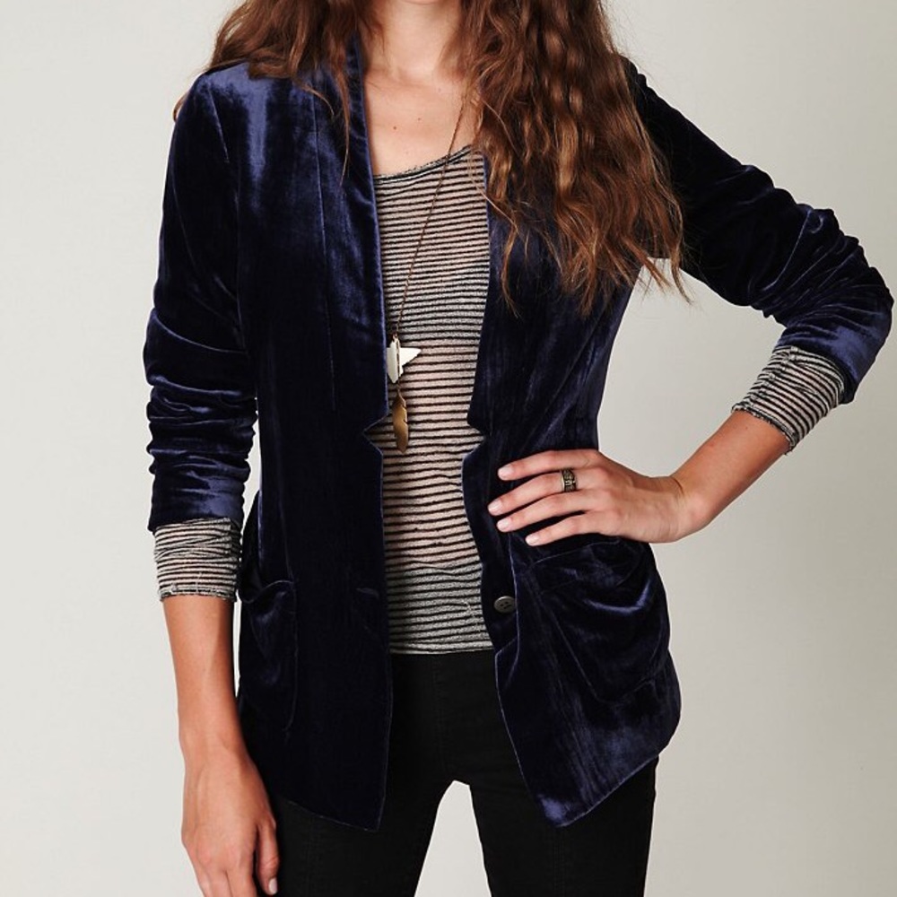 Free people blue velvet blazer