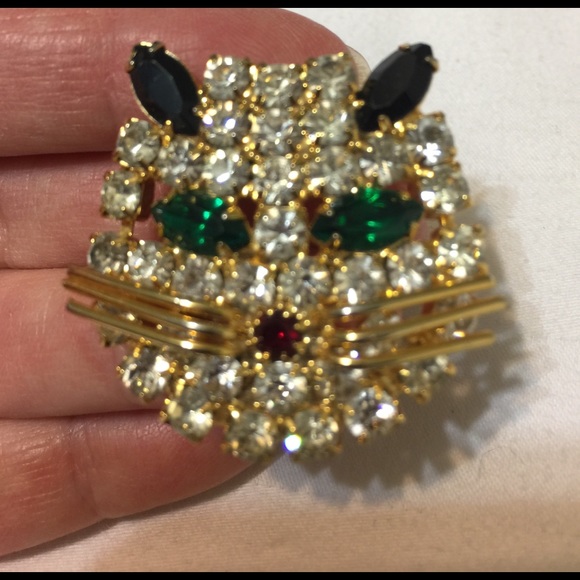Cat brooch pin diamond style cat face - Picture 1 of 5