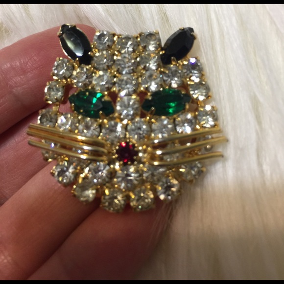 Cat brooch pin diamond style cat face - Picture 2 of 5