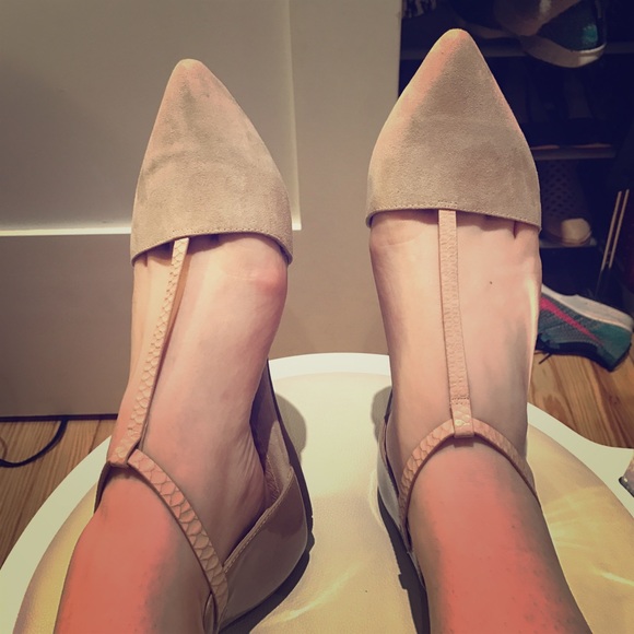 Aldo Shoes - Aldo beige pointy flat with snake skin t strap