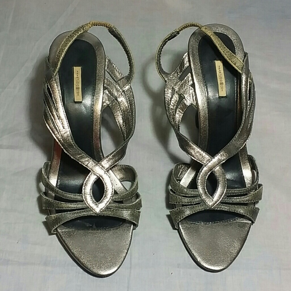 MAXSTUDIO Sandals 7 M Leather Heels 4" Silver