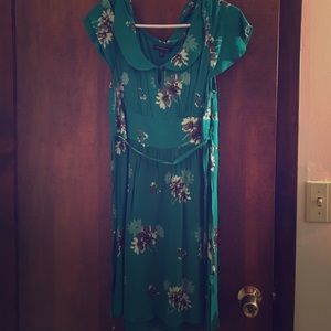 Teal Dress with gray/white floral print