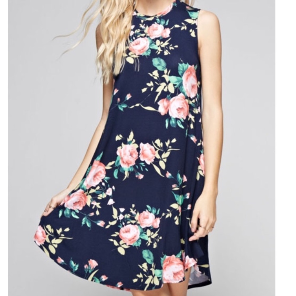 Dark Navy Flower Spring Dress